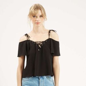 Topshop Lattice Tie-Strap Bardot Top